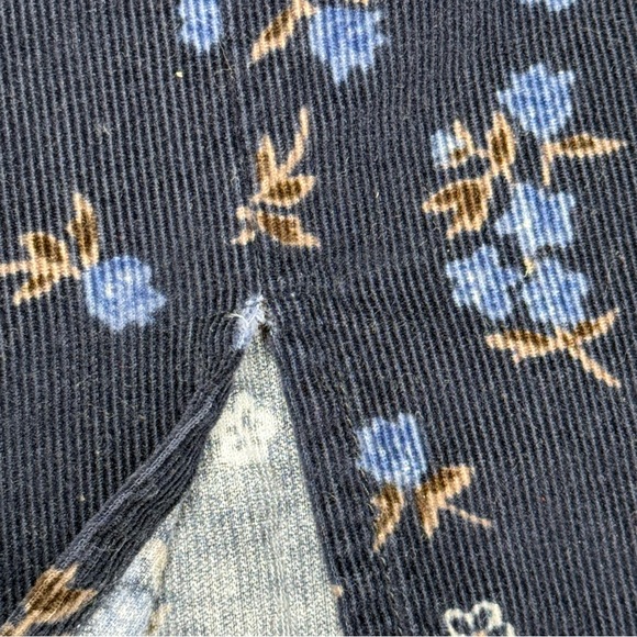 Bobbie Brooks Corduroy Jumper Dress Sz L Blue Floral Country Prairie Cottagecore - Picture 10 of 10